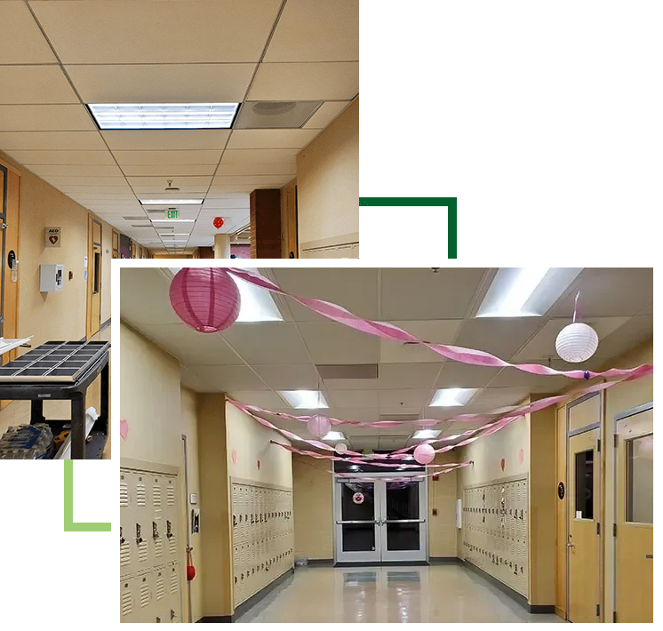 LED Lights in Office Corridor and Parking Area